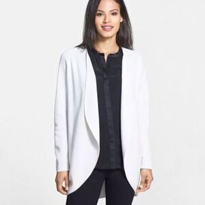 Eileen Fisher Interlock Knit Silk Oval Long Cardigan Sweater in Bone Size XS